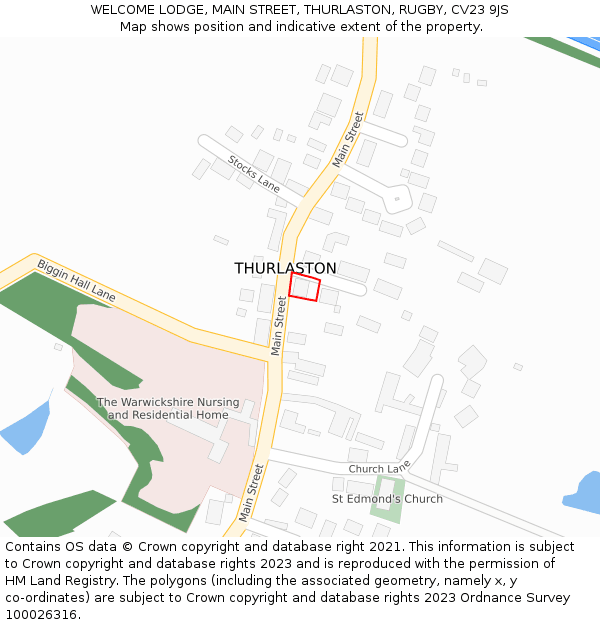 WELCOME LODGE, MAIN STREET, THURLASTON, RUGBY, CV23 9JS: Location map and indicative extent of plot