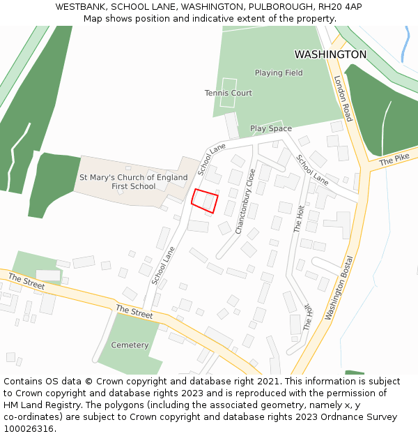 WESTBANK, SCHOOL LANE, WASHINGTON, PULBOROUGH, RH20 4AP: Location map and indicative extent of plot