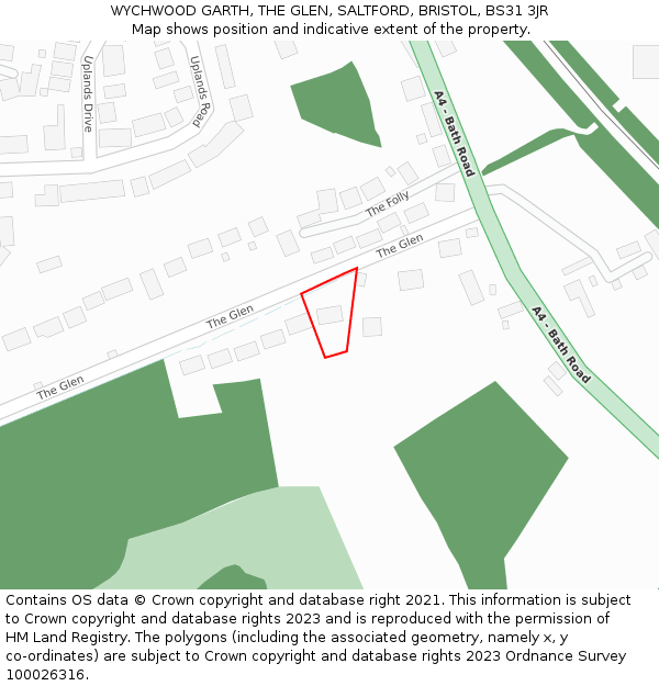 WYCHWOOD GARTH, THE GLEN, SALTFORD, BRISTOL, BS31 3JR: Location map and indicative extent of plot