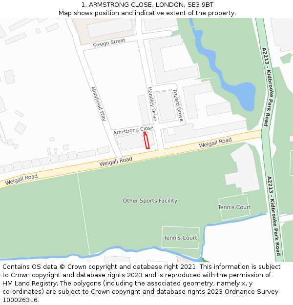 1, ARMSTRONG CLOSE, LONDON, SE3 9BT: Location map and indicative extent of plot