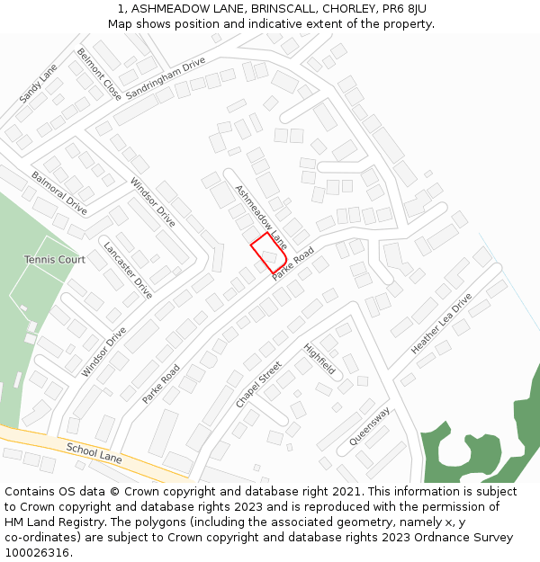 1, ASHMEADOW LANE, BRINSCALL, CHORLEY, PR6 8JU: Location map and indicative extent of plot