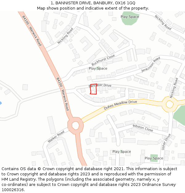 1, BANNISTER DRIVE, BANBURY, OX16 1GQ: Location map and indicative extent of plot