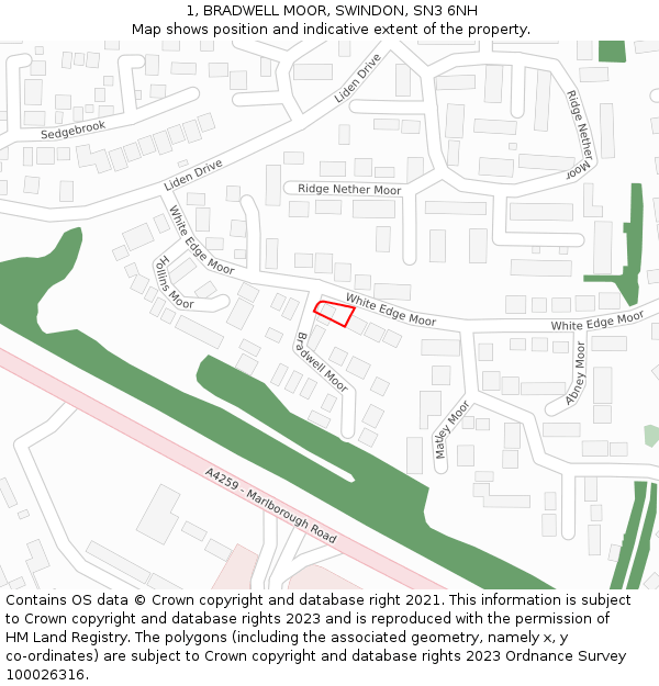 1, BRADWELL MOOR, SWINDON, SN3 6NH: Location map and indicative extent of plot
