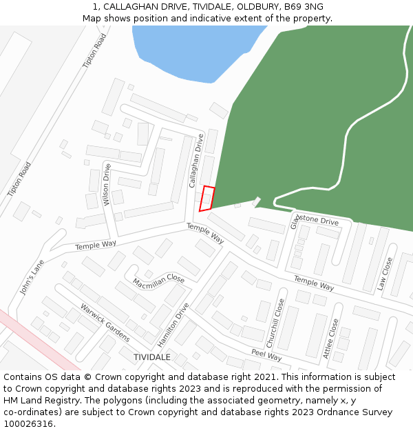 1, CALLAGHAN DRIVE, TIVIDALE, OLDBURY, B69 3NG: Location map and indicative extent of plot