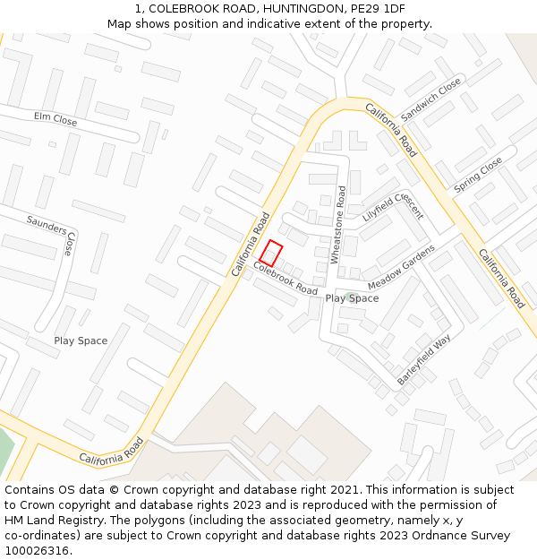 1, COLEBROOK ROAD, HUNTINGDON, PE29 1DF: Location map and indicative extent of plot