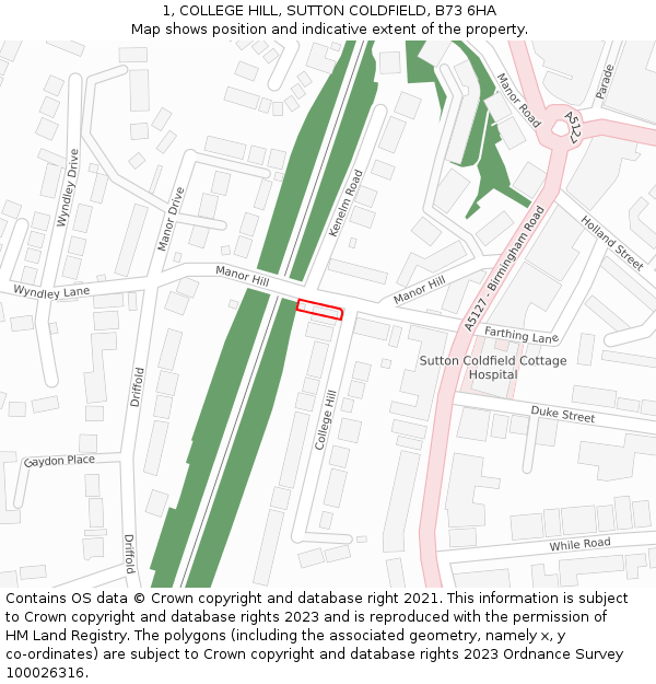 1, COLLEGE HILL, SUTTON COLDFIELD, B73 6HA: Location map and indicative extent of plot