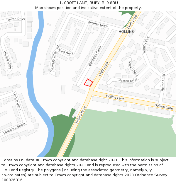 1, CROFT LANE, BURY, BL9 8BU: Location map and indicative extent of plot