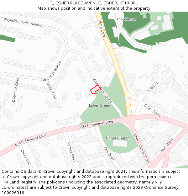 1, ESHER PLACE AVENUE, ESHER, KT10 8PU: Location map and indicative extent of plot