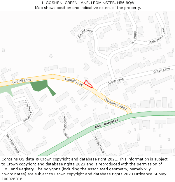 1, GOSHEN, GREEN LANE, LEOMINSTER, HR6 8QW: Location map and indicative extent of plot
