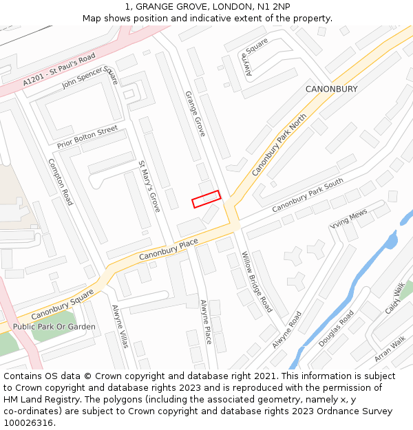 1, GRANGE GROVE, LONDON, N1 2NP: Location map and indicative extent of plot