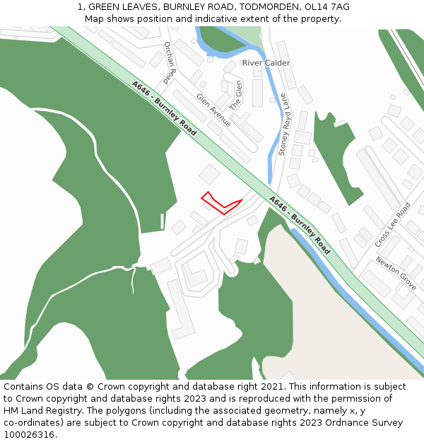1, GREEN LEAVES, BURNLEY ROAD, TODMORDEN, OL14 7AG: Location map and indicative extent of plot