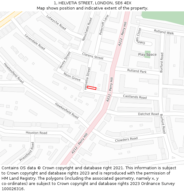 1, HELVETIA STREET, LONDON, SE6 4EX: Location map and indicative extent of plot