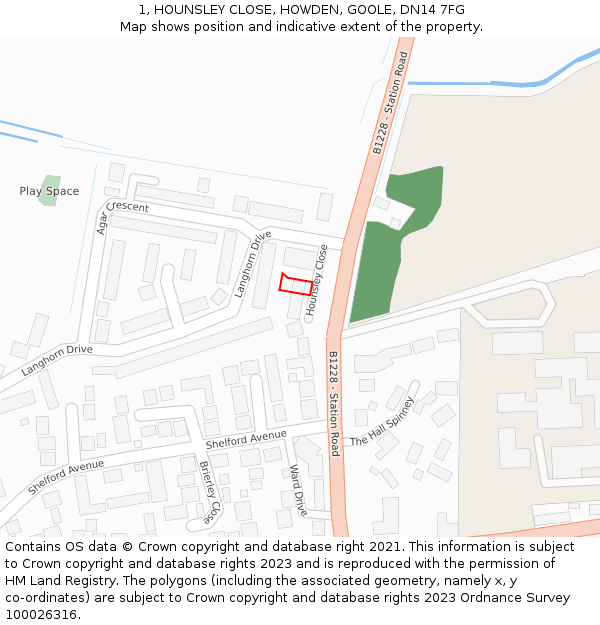 1, HOUNSLEY CLOSE, HOWDEN, GOOLE, DN14 7FG: Location map and indicative extent of plot