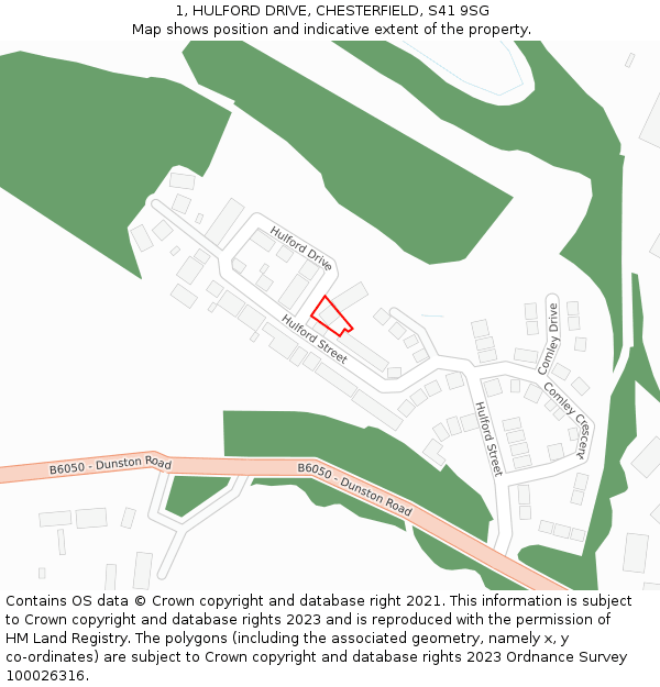 1, HULFORD DRIVE, CHESTERFIELD, S41 9SG: Location map and indicative extent of plot