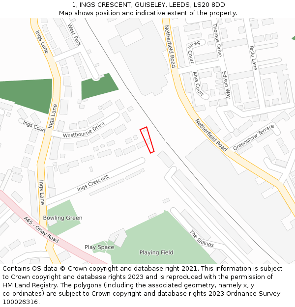 1, INGS CRESCENT, GUISELEY, LEEDS, LS20 8DD: Location map and indicative extent of plot
