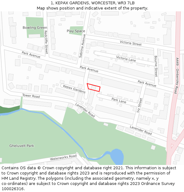 1, KEPAX GARDENS, WORCESTER, WR3 7LB: Location map and indicative extent of plot
