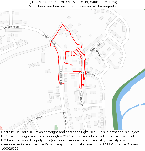 1, LEWIS CRESCENT, OLD ST MELLONS, CARDIFF, CF3 6YQ: Location map and indicative extent of plot