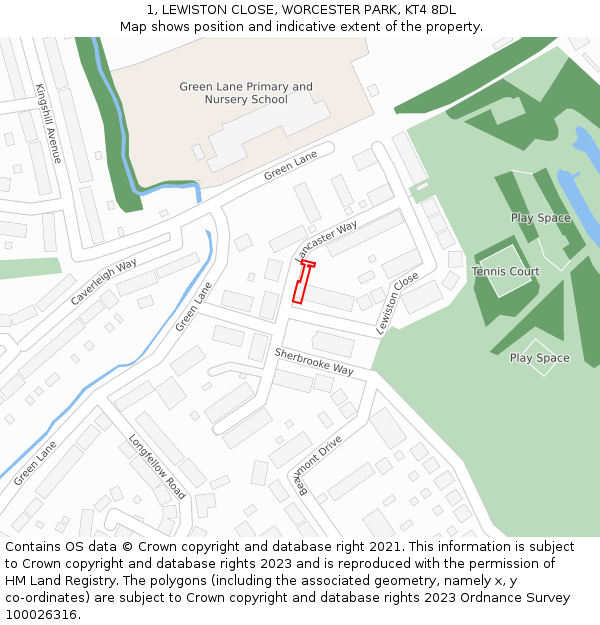 1, LEWISTON CLOSE, WORCESTER PARK, KT4 8DL: Location map and indicative extent of plot