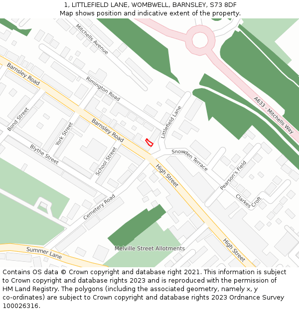 1, LITTLEFIELD LANE, WOMBWELL, BARNSLEY, S73 8DF: Location map and indicative extent of plot