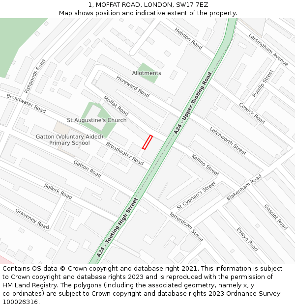 1, MOFFAT ROAD, LONDON, SW17 7EZ: Location map and indicative extent of plot