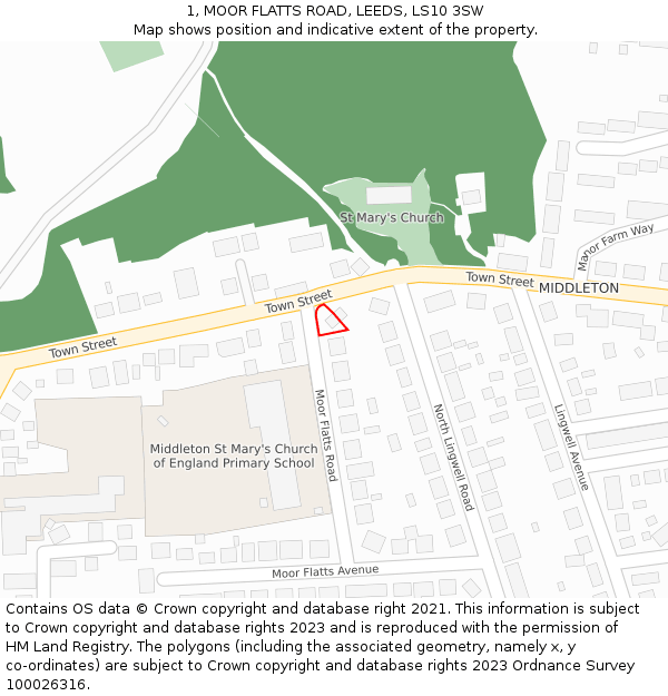 1, MOOR FLATTS ROAD, LEEDS, LS10 3SW: Location map and indicative extent of plot