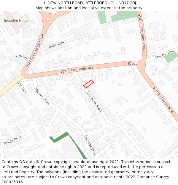 1, NEW NORTH ROAD, ATTLEBOROUGH, NR17 2BJ: Location map and indicative extent of plot