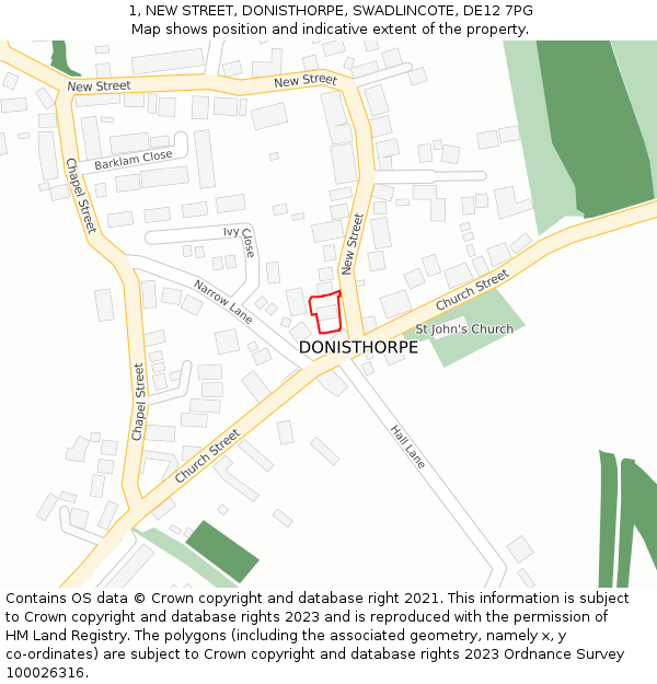 1, NEW STREET, DONISTHORPE, SWADLINCOTE, DE12 7PG: Location map and indicative extent of plot