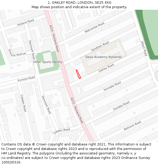 1, OAKLEY ROAD, LONDON, SE25 4XG: Location map and indicative extent of plot