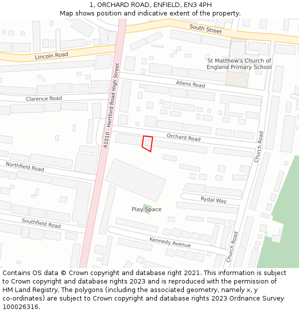 1, ORCHARD ROAD, ENFIELD, EN3 4PH: Location map and indicative extent of plot