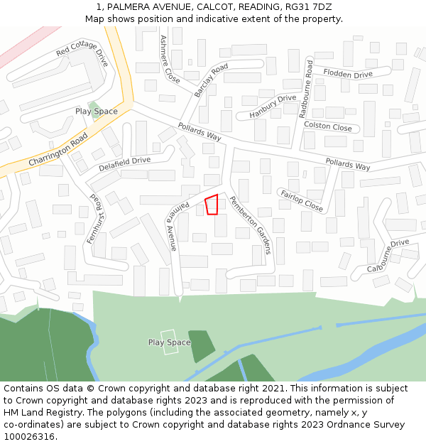 1, PALMERA AVENUE, CALCOT, READING, RG31 7DZ: Location map and indicative extent of plot