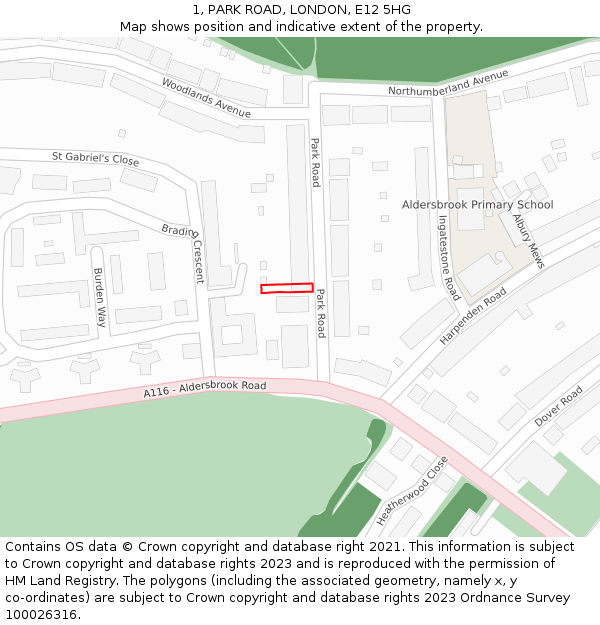1, PARK ROAD, LONDON, E12 5HG: Location map and indicative extent of plot