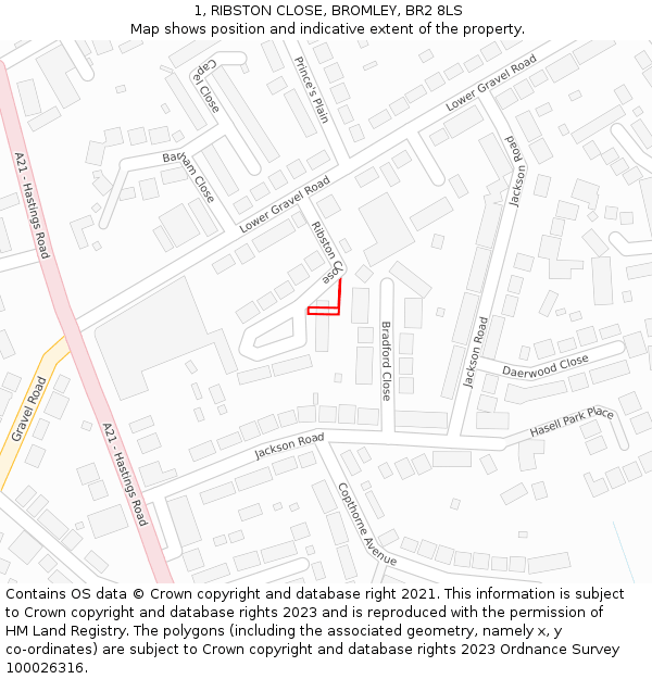 1, RIBSTON CLOSE, BROMLEY, BR2 8LS: Location map and indicative extent of plot