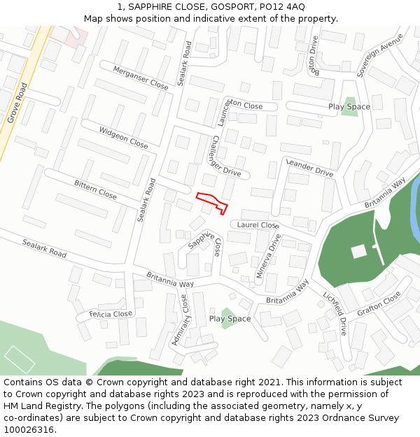 1, SAPPHIRE CLOSE, GOSPORT, PO12 4AQ: Location map and indicative extent of plot