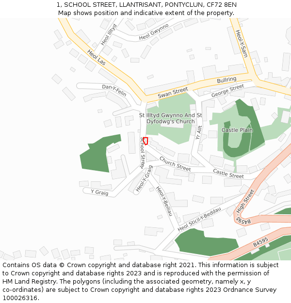 1, SCHOOL STREET, LLANTRISANT, PONTYCLUN, CF72 8EN: Location map and indicative extent of plot