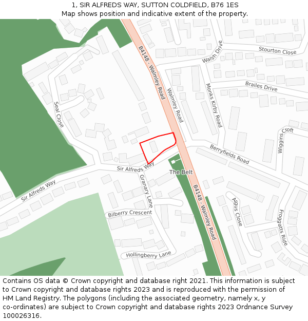 1, SIR ALFREDS WAY, SUTTON COLDFIELD, B76 1ES: Location map and indicative extent of plot