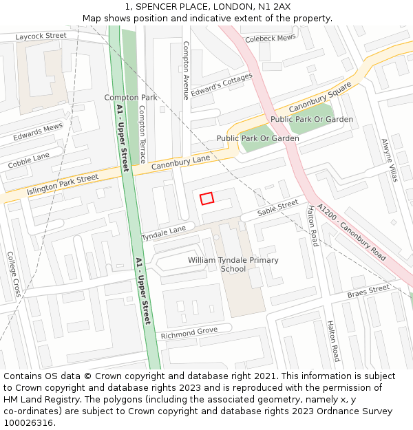 1, SPENCER PLACE, LONDON, N1 2AX: Location map and indicative extent of plot