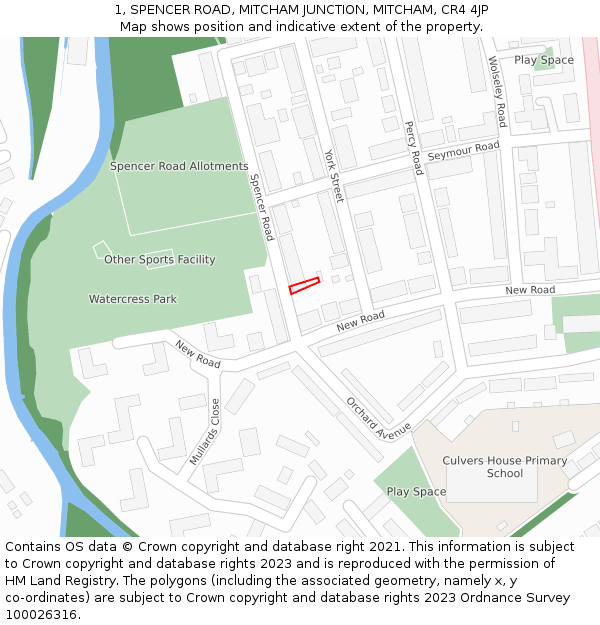 1, SPENCER ROAD, MITCHAM JUNCTION, MITCHAM, CR4 4JP: Location map and indicative extent of plot