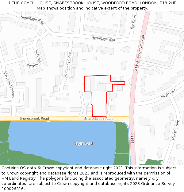 1 THE COACH HOUSE, SNARESBROOK HOUSE, WOODFORD ROAD, LONDON, E18 2UB: Location map and indicative extent of plot