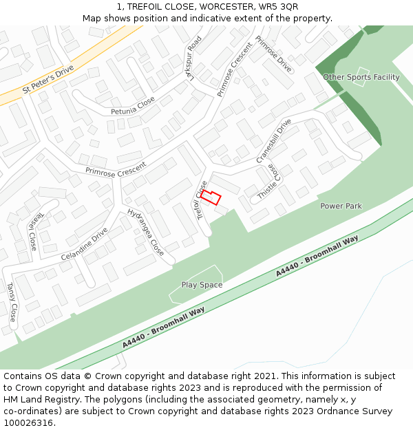 1, TREFOIL CLOSE, WORCESTER, WR5 3QR: Location map and indicative extent of plot