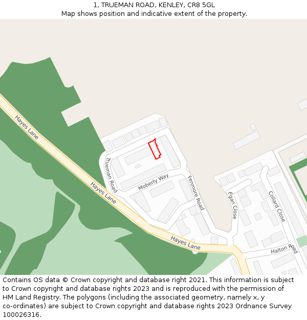 1, TRUEMAN ROAD, KENLEY, CR8 5GL: Location map and indicative extent of plot