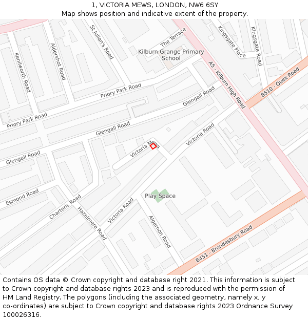 1, VICTORIA MEWS, LONDON, NW6 6SY: Location map and indicative extent of plot