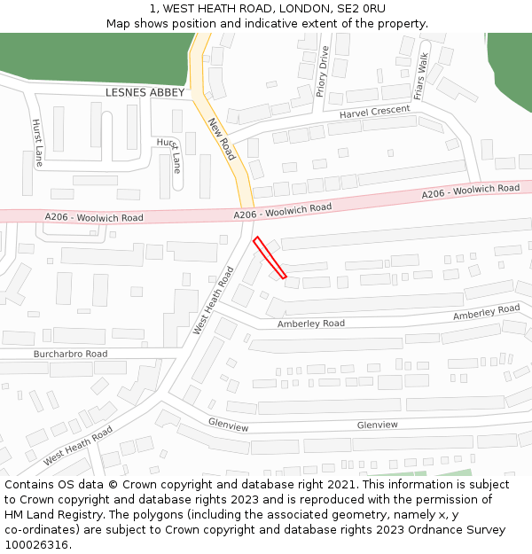 1, WEST HEATH ROAD, LONDON, SE2 0RU: Location map and indicative extent of plot