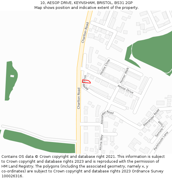 10, AESOP DRIVE, KEYNSHAM, BRISTOL, BS31 2GP: Location map and indicative extent of plot