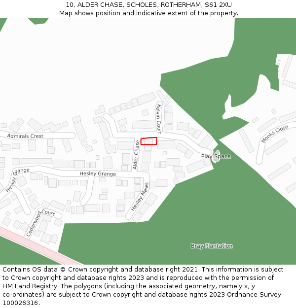 10, ALDER CHASE, SCHOLES, ROTHERHAM, S61 2XU: Location map and indicative extent of plot