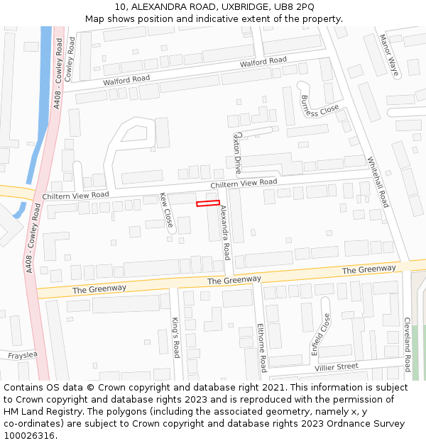 10, ALEXANDRA ROAD, UXBRIDGE, UB8 2PQ: Location map and indicative extent of plot