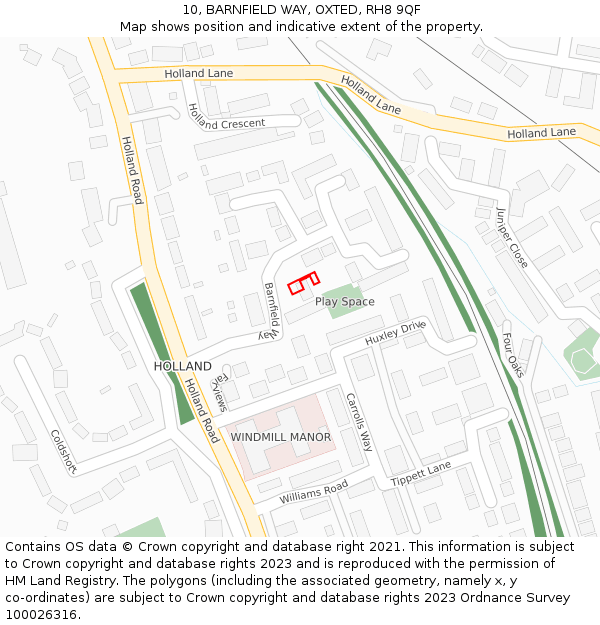 10, BARNFIELD WAY, OXTED, RH8 9QF: Location map and indicative extent of plot