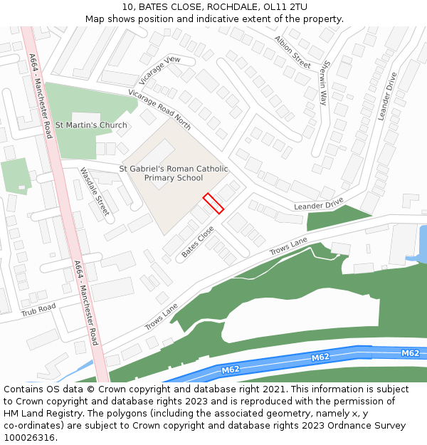 10, BATES CLOSE, ROCHDALE, OL11 2TU: Location map and indicative extent of plot