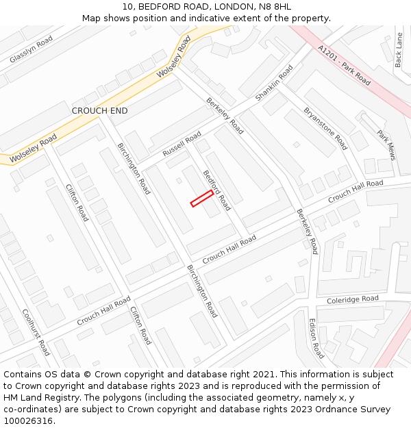10, BEDFORD ROAD, LONDON, N8 8HL: Location map and indicative extent of plot