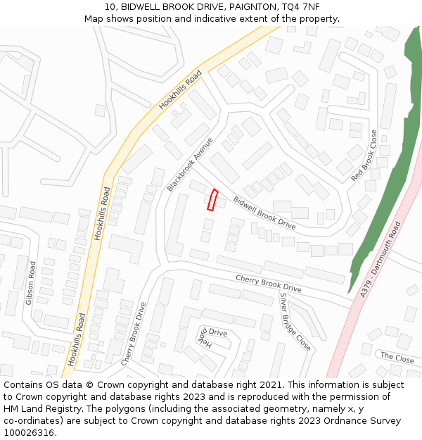 10, BIDWELL BROOK DRIVE, PAIGNTON, TQ4 7NF: Location map and indicative extent of plot