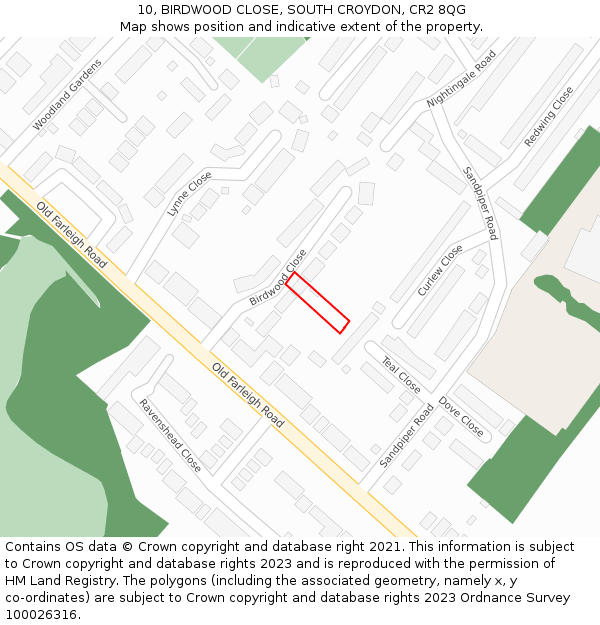 10, BIRDWOOD CLOSE, SOUTH CROYDON, CR2 8QG: Location map and indicative extent of plot